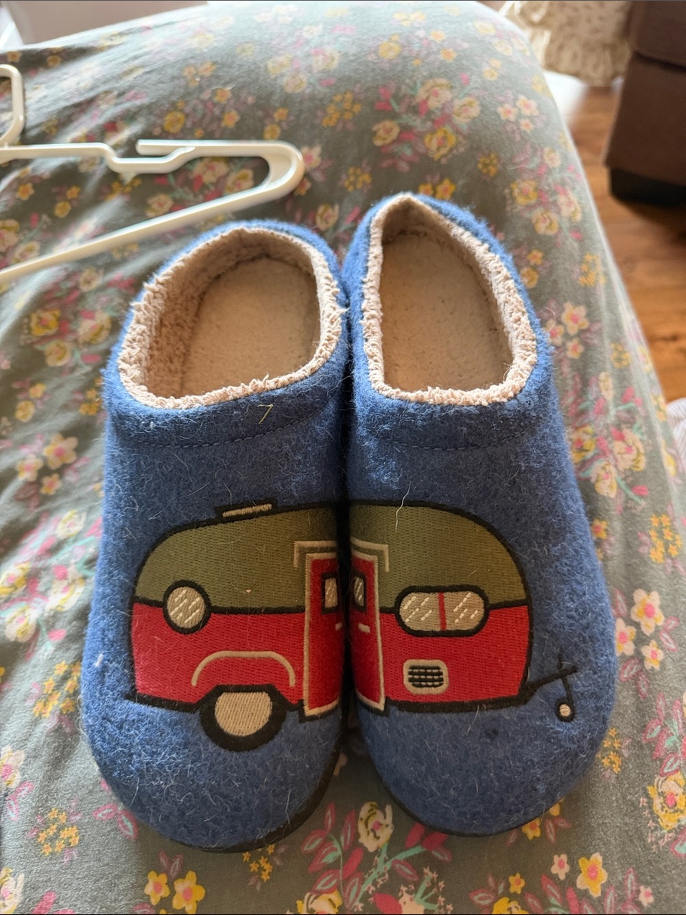 L.L. Bean Blue Kids Slippers with Red Camper Graphic